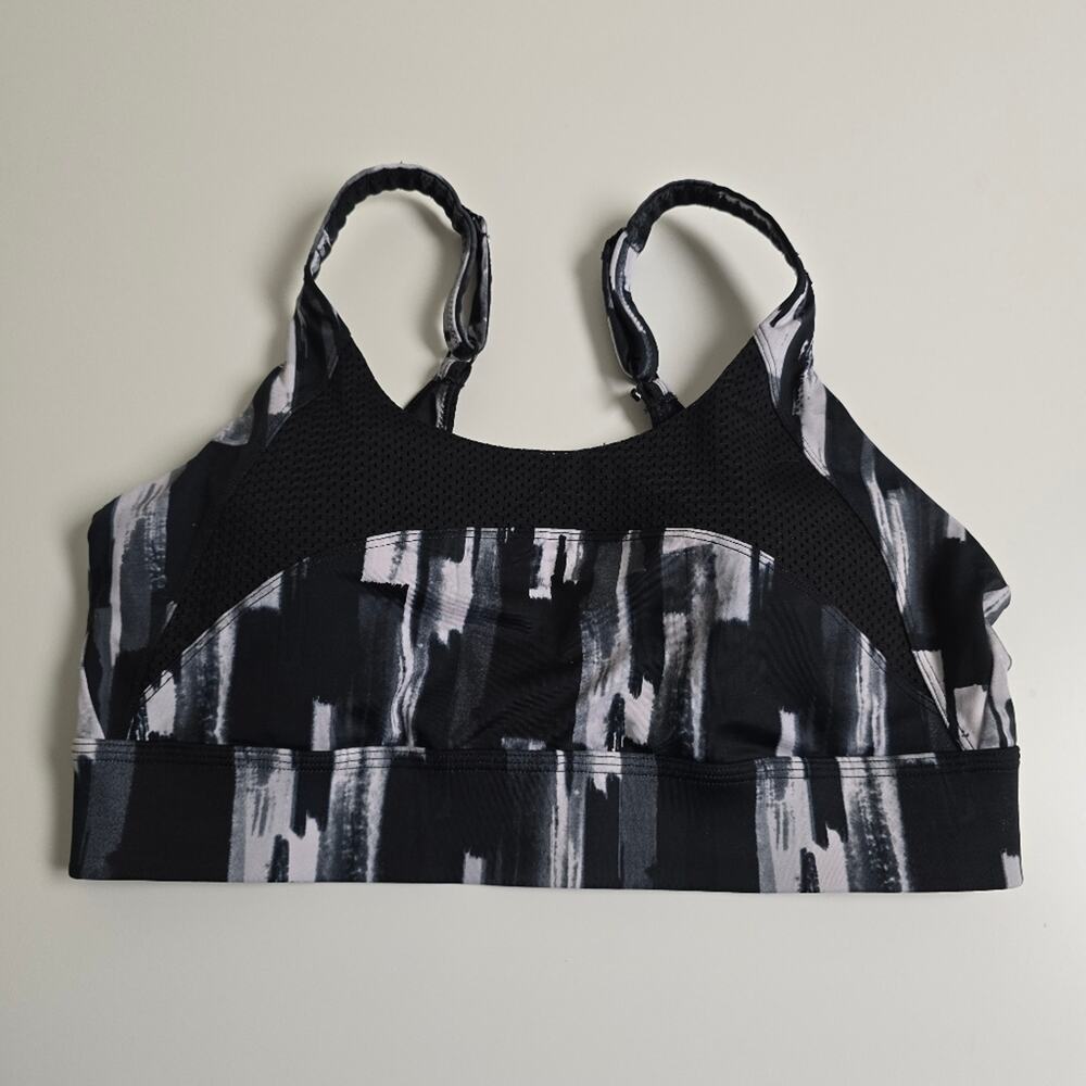 Hyba Black White Gray Sports Bra with Mesh Accents size Medium